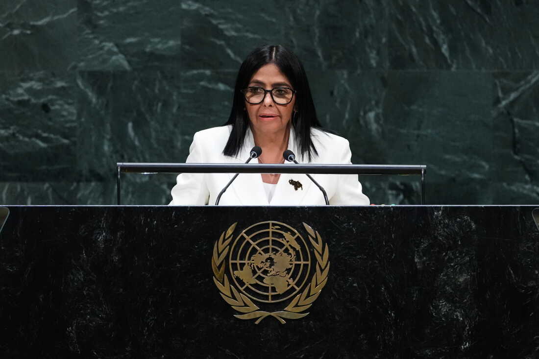 Delcy Rodríguez, acting president of Venezuela, addresses the 81st session of the United Nations General Assembly at U.N. headquarters Wednesday, Sept. 23, 2026.