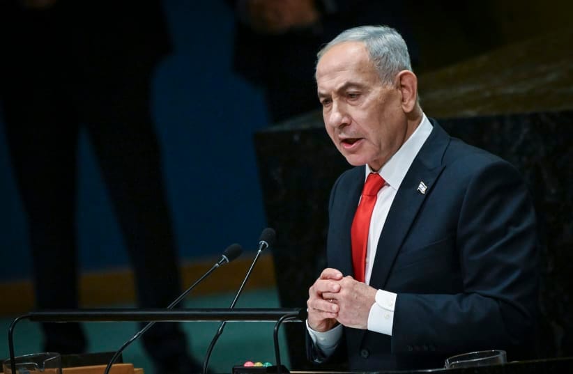 Prime Minister Benjamin Netanyahu speaks at the United Nations in New York City, September 24, 2026.