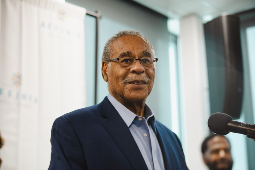 Rep. Emanuel Cleaver speaks at a campaign rally for Rep. Wesley Bell at Affinia Healthcare in Ferguson on Friday, July 24, 2026.