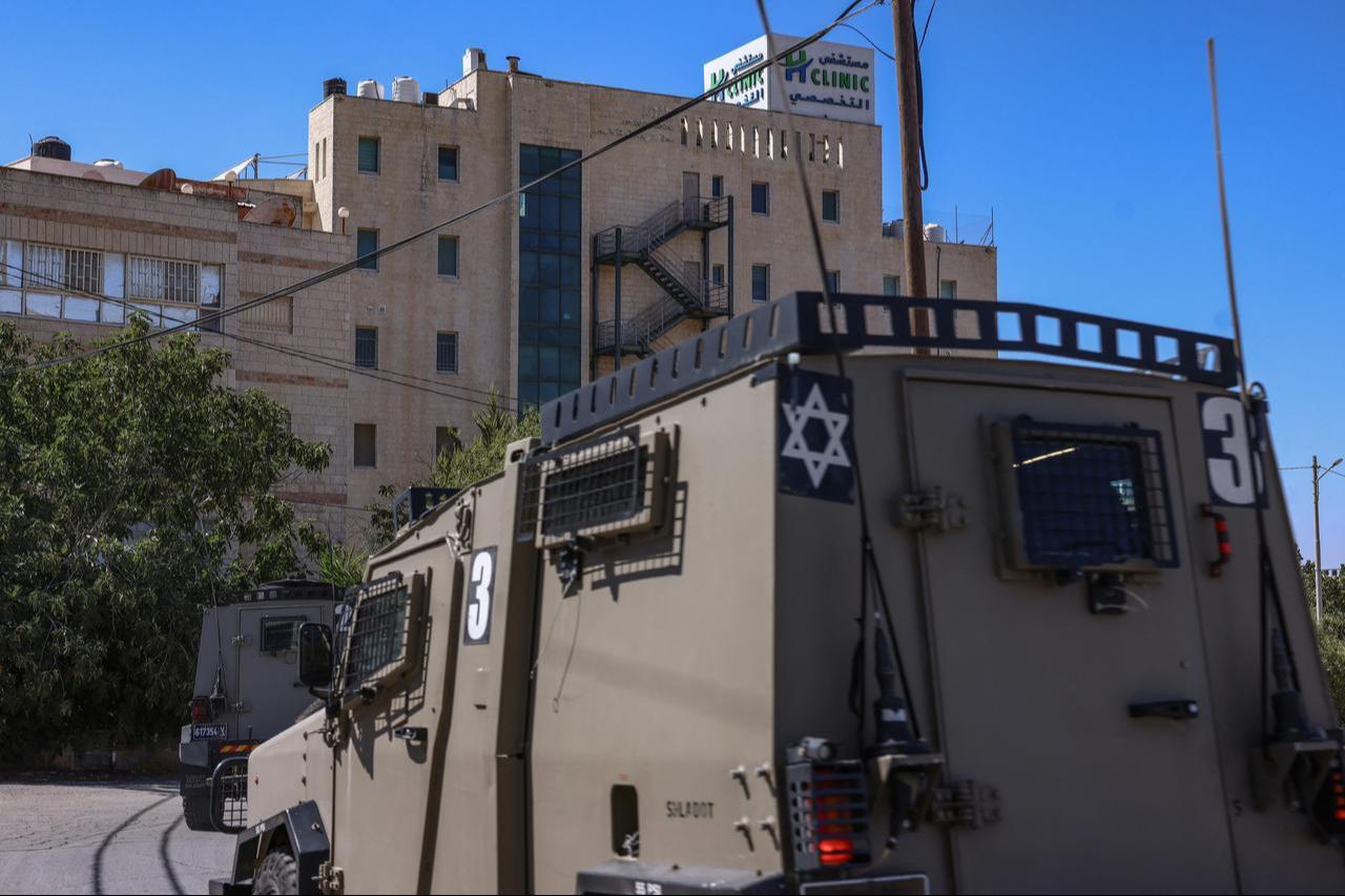 Israeli forces raid the H-Clinic Specialized Hospital in Ramallah in the Israeli-occupied West Bank on September 20, 2026. (AFP Photo)