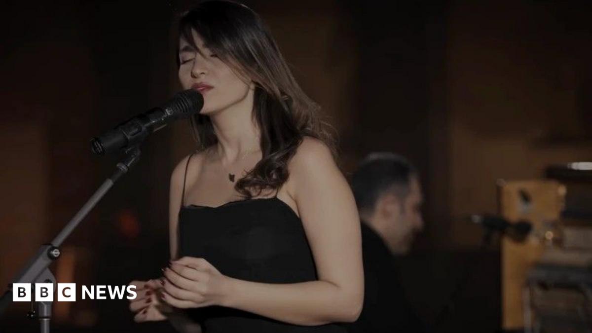 Iranian singer Parastoo Ahmadi performs in Qom, Iran, during a livestreamed concert in December 2024