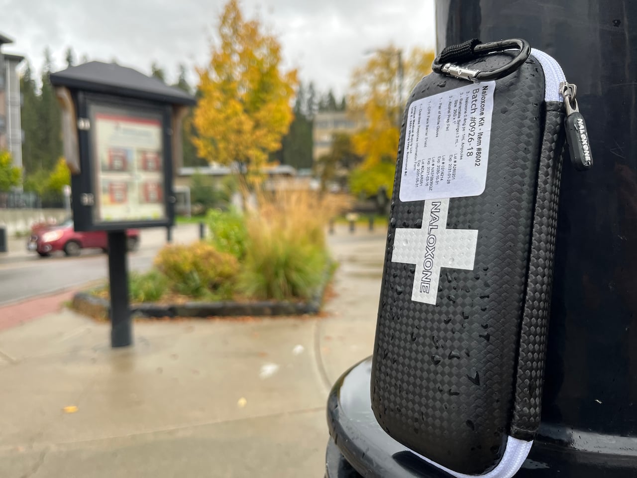 A naloxone kit downtown Prince George.