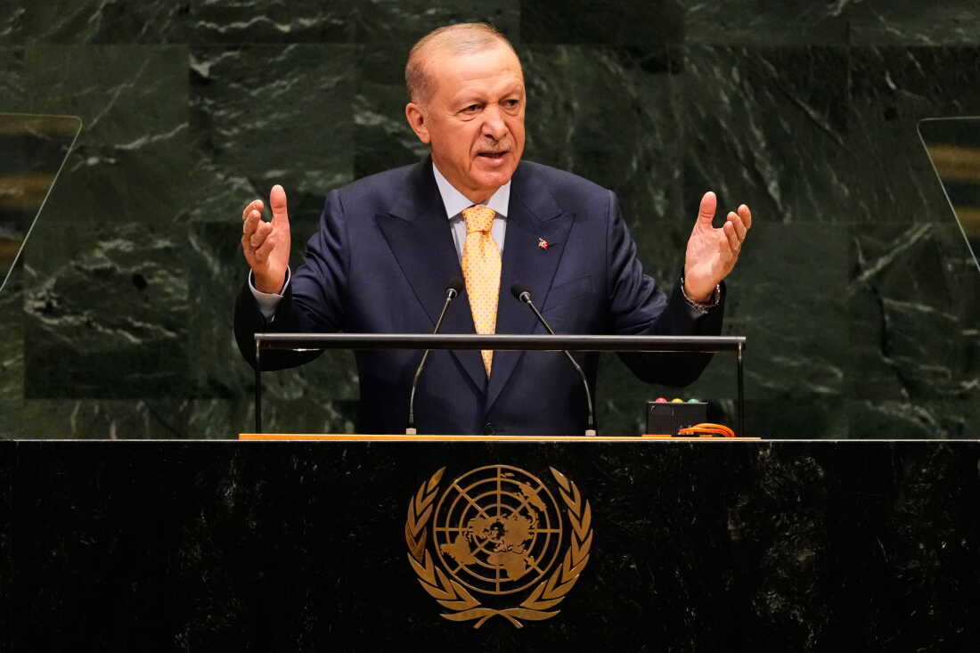 Turkey's President Recep Tayyip Erdogan speaks during the 81st session of the United Nations General Assembly at United Nations headquarters in New York, Sept. 22.