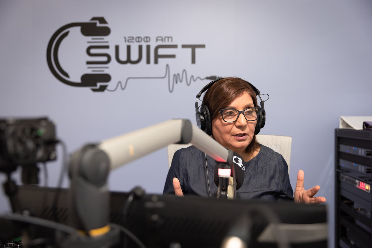 Swift radio host Jinny Sims is pictured during an interview for the Fifth Estate in Surrey, British Columbia, on Wednesday, May 27, 2026.