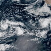 This satellite image from the National Oceanic and Atmospheric Administration (NOAA) shows Tropical Storm Nolo, left, south of Hawaii; Hurricane Odalys, middle, and Hurricane Polo, right, off the coast of Mexico, in the Pacific Ocean on Thursday, Sept. 24, 2026.