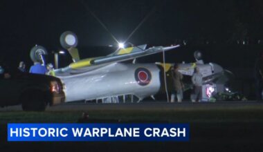 Historic T-6 Harvard 3 warplane from WWII crashes at Heritage Field Airport in Limerick Township, Montgomery County