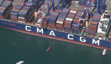 Several shipping containers fall off cargo ship, plunge into water at Port of Los Angeles