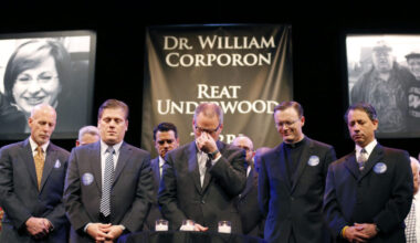 Rev. Hamilton wipes eyes during Interfaith Service of Unity and Hope to remember victims of Sunday's shootings at Jewish C...