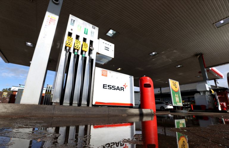 An Essar petrol station with pumps showing no fuel in Stanley, County Durham, UK, September 27, 2021