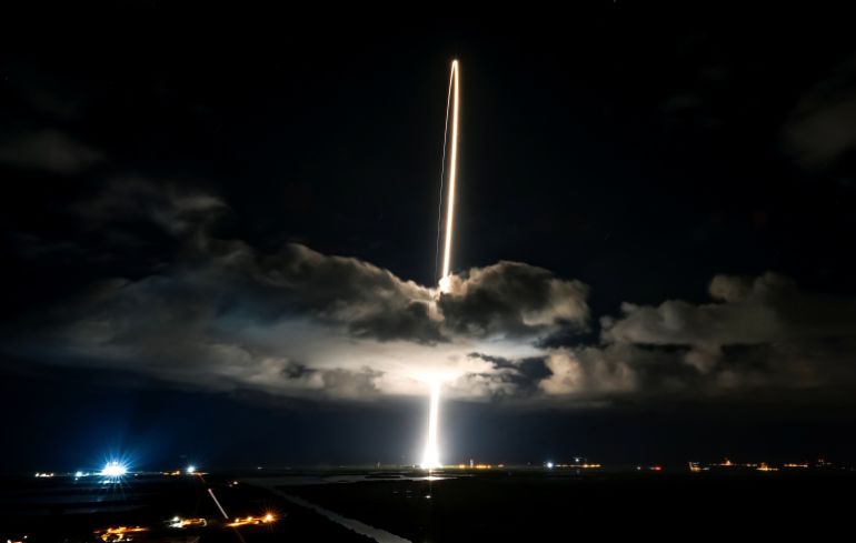 NASA’s Lucy spacecraft, atop a United Launch Alliance Atlas V rocket for a mission to study the Trojan asteroids in the outer solar system, launches from Pad-41 at Cape Canaveral Space Force Station in Cape Canaveral, Florida, the US, October 16, 2021