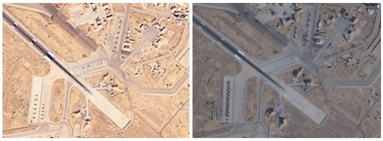 A combination of satellite images shows an increase in the number of aircraft at the Muwaffaq Salti Air Base, in Al-Azraq, Jordan, comparing January 16, 2026 with February 2, 2026 [Planet Labs Handout via Reuters]