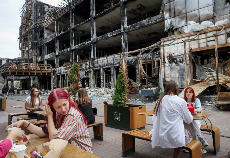 People visit a McDonald's restaurant which was the first to open in Ukraine in 1997, located in an area that was hit by numerous missile attacks, amid Russia's attack on Ukraine, in Kyiv, Ukraine, September 1, 2026. REUTERS/Gleb Garanich TPX IMAGES OF THE DAY
