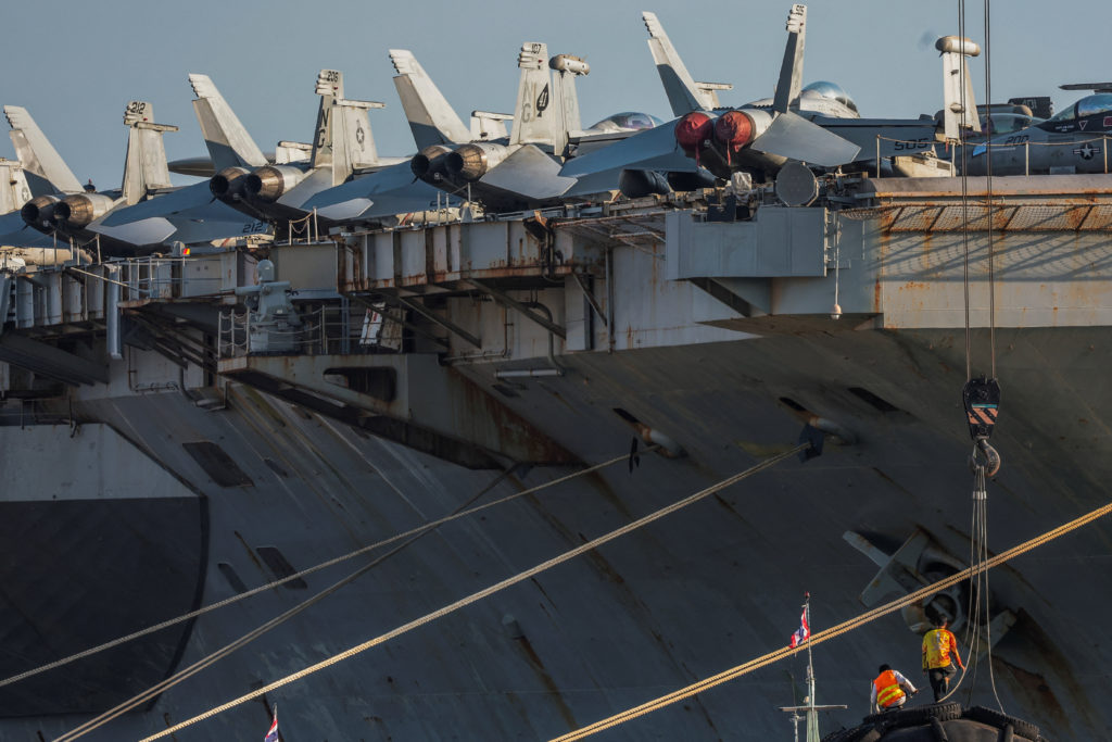 USS Abraham Lincoln docks at Laem Chabang Port in Chonburi province, Thailand