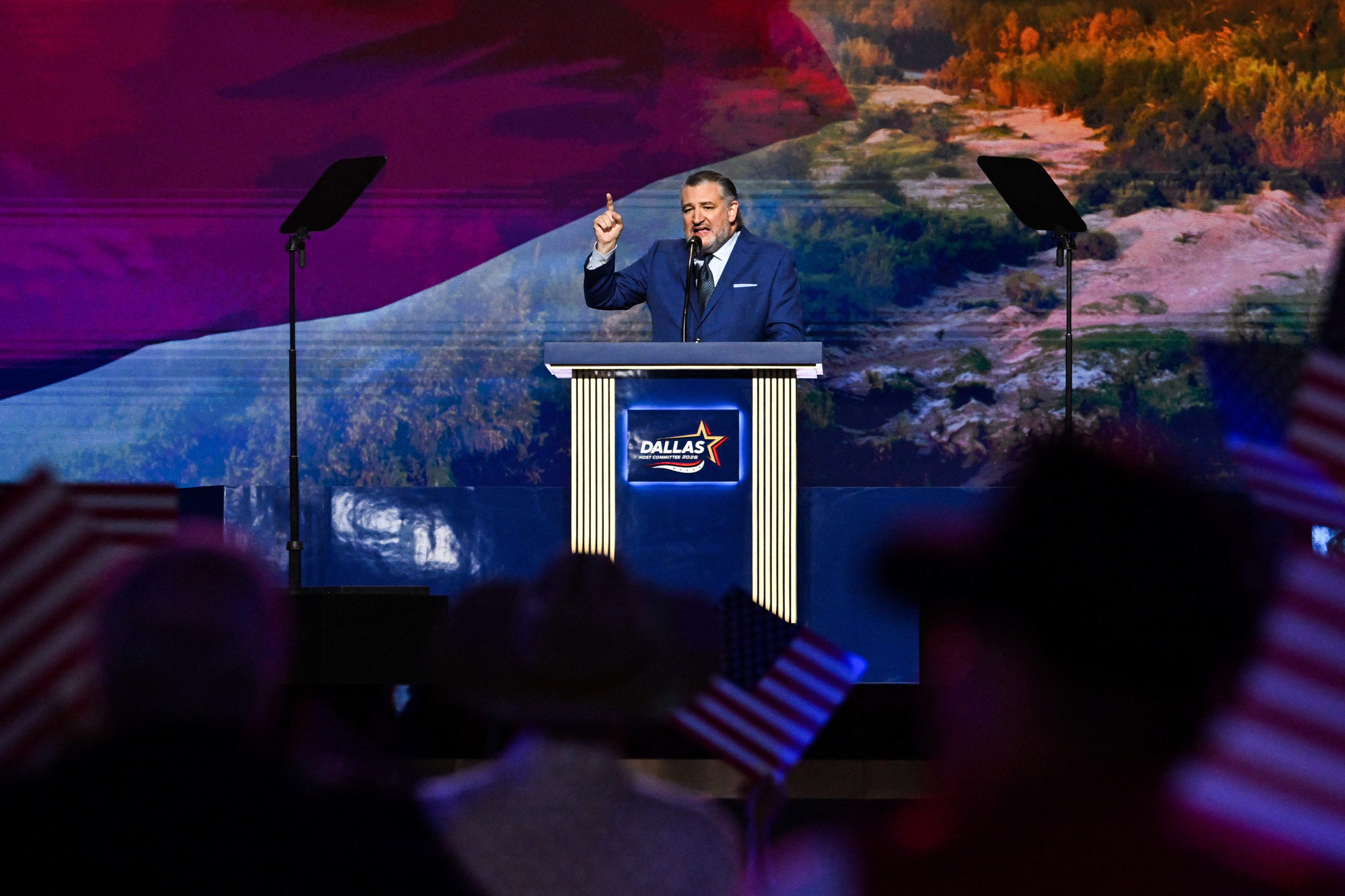 Texas Senator Ted Cruz speaks at the Republican National Midterm Convention in Dallas when someone called for the people he was mentioning to be shot