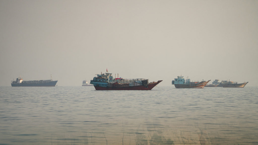 FILE PHOTO: Vessels at the Strait of Hormuz, as seen from Musandam