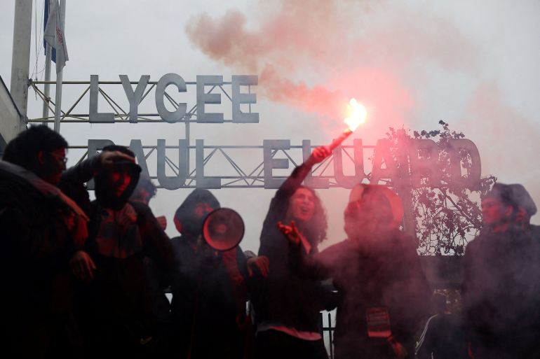 French high school students block access to the Lycee Paul Eluard high school as they demand the hiring of substitute teachers, increased resources and better learning conditions, in Saint-Denis, near Paris, France, on September 30, 2026