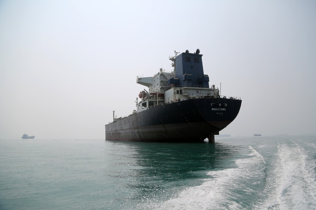 Commercial vessels and oil tankers sit anchored in the waters off Bandar Abbas in southern Iran's Hormozgan Province on on Sept. 9, 2026. 