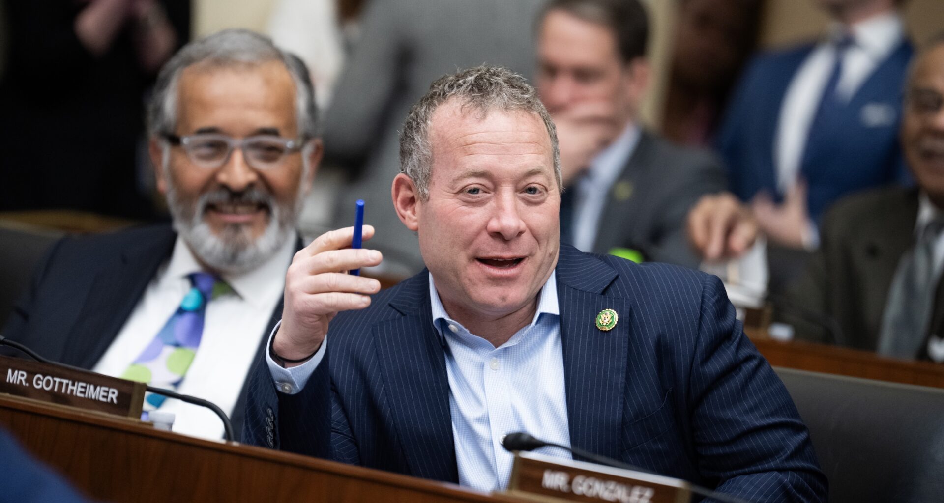 Representatives Josh Gottheimer (D-New Jersey) and Juan Vargas (D-California), left, attend a House Financial Services Committee hearing on Wednesday, February 4, 2026. Treasury Secretary Scott Bessent testified.