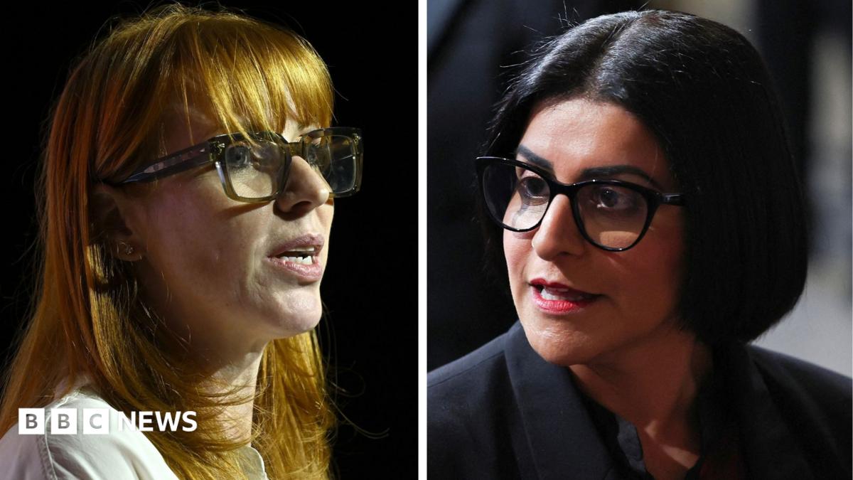 Composite of close-ups of Angela Rayner and Shabana Mahmood. Both women wear glasses.