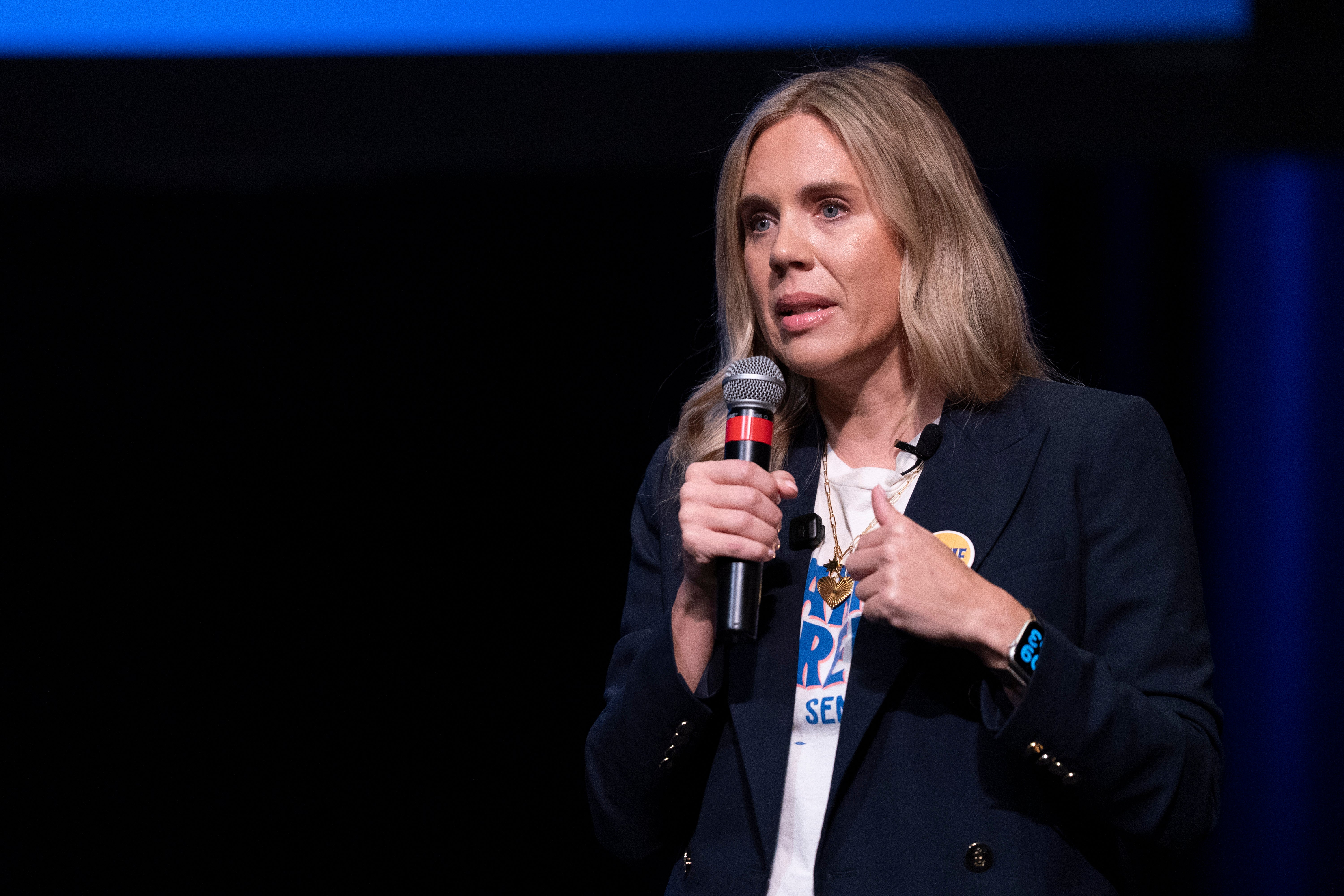 Democratic U.S. Senate candidate Dr. Annie Andrews speaks during the Spratt Issues Conference at the Francis Marion University Performing Arts Center on August 22, 2026 in Florence, South Carolina. (Photo by Sean Rayford/Getty Images)