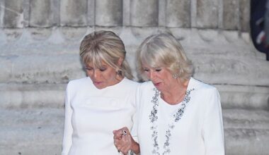 Queen Camilla channels French glamour as she welcomes Brigitte Macron to unveil the Bayeux Tapestry at the British Museum