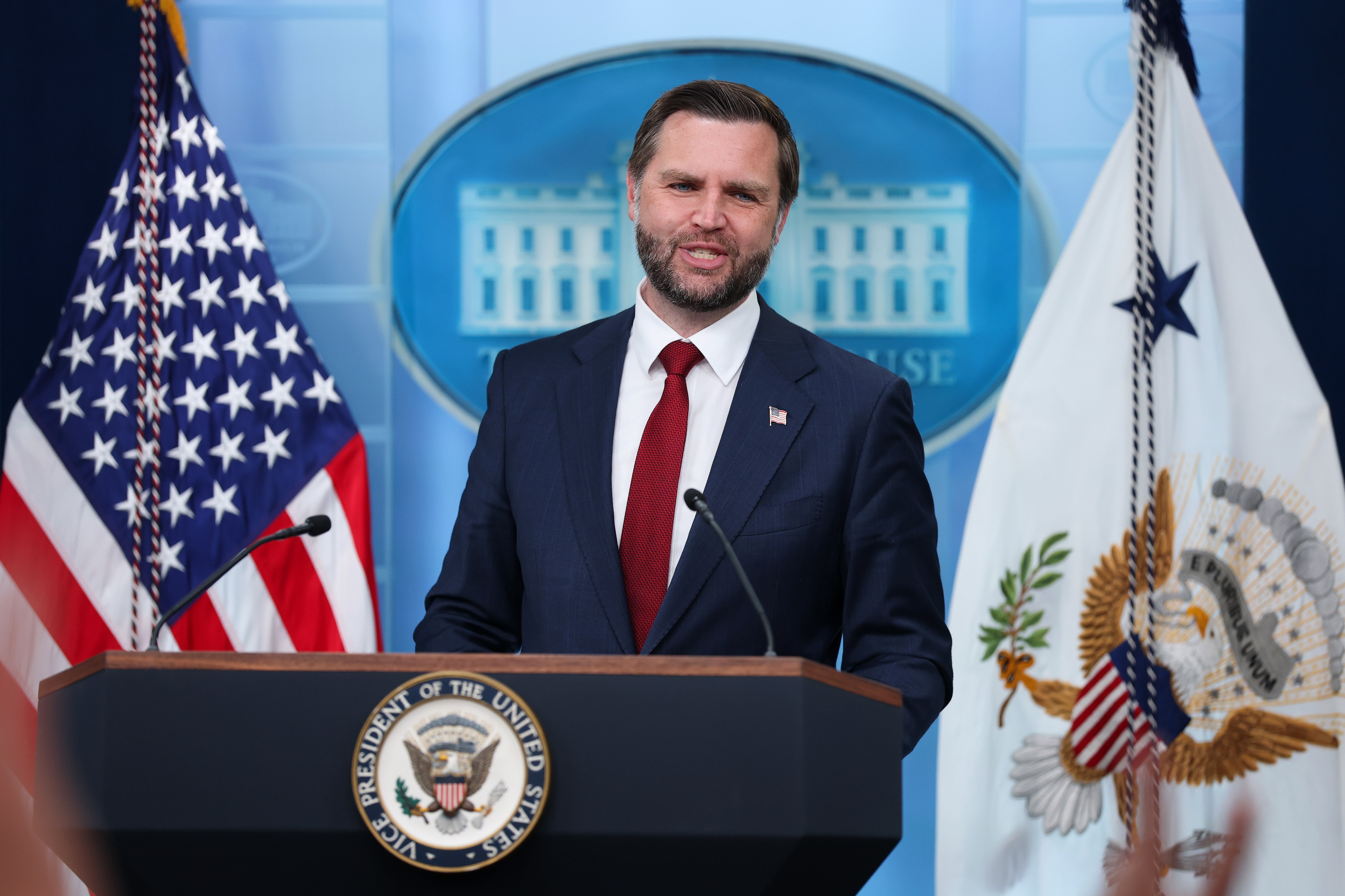 U.S. Vice President JD Vance speaks during a news briefing in the Brady Press Briefing Room at the White House on September 03, 2026