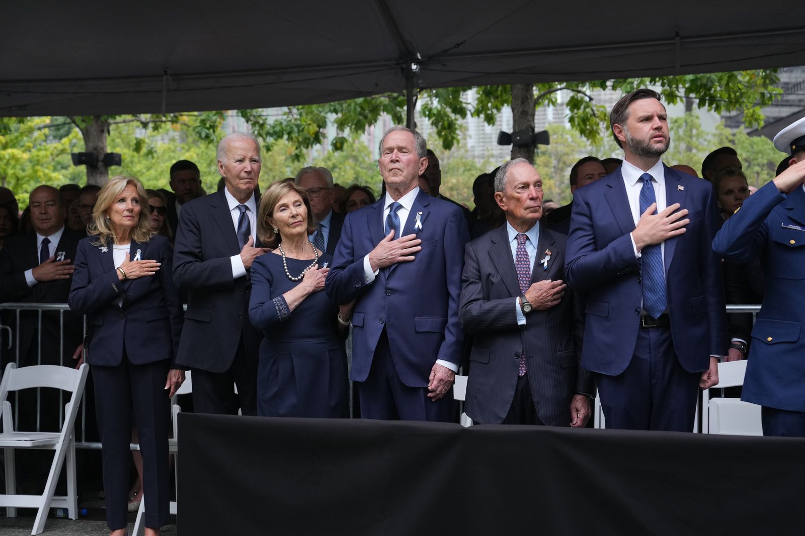 NEW YORK NEW YORK SEPTEMBER 11 Dr. Jill Biden Former President Joe Biden Laura Bush Former President George W. Bush...