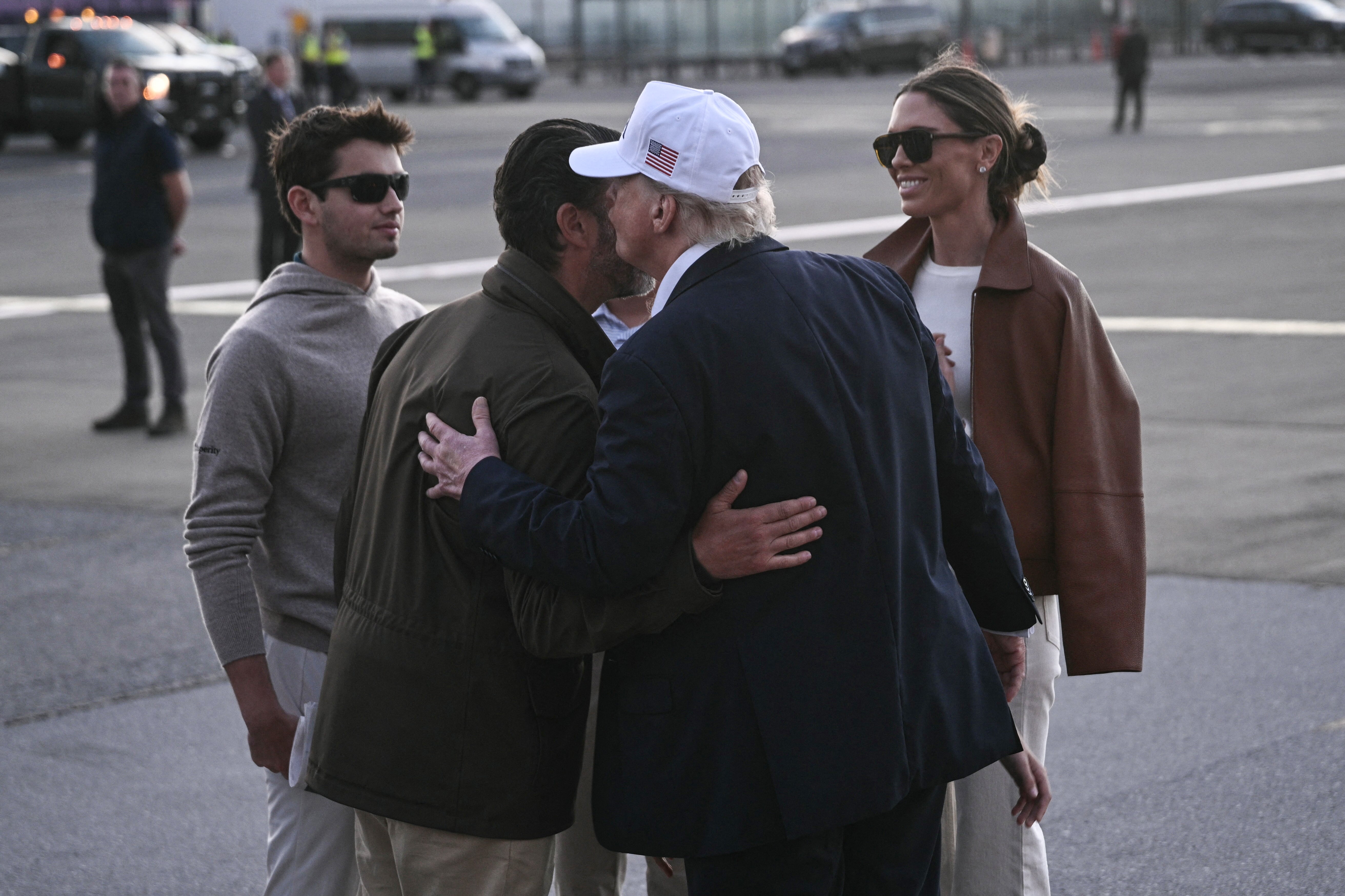 Trump says goodbye to family members before boarding Air Force One as he departs from Shannon Airport, western Ireland