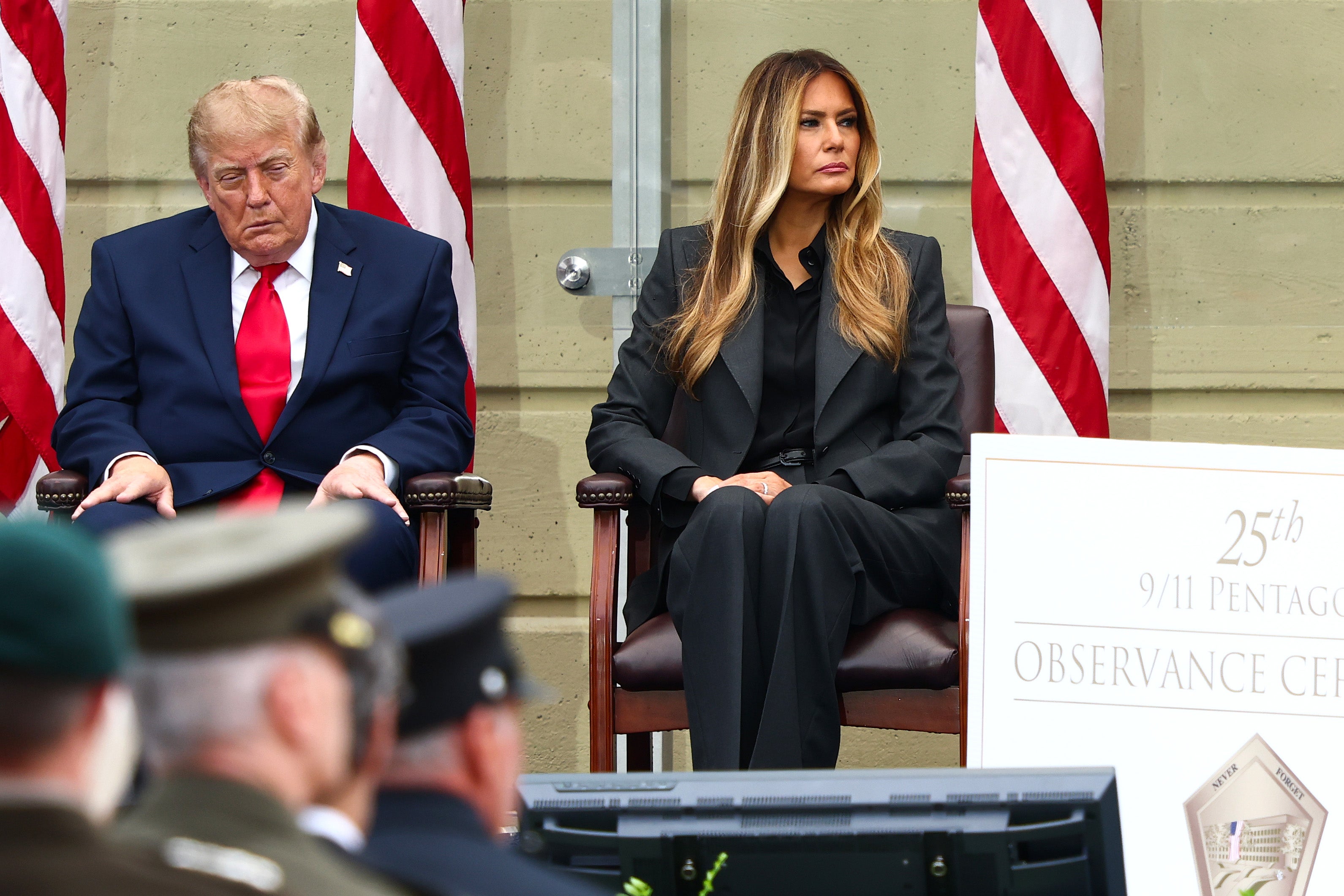 Dozens of people online commented that Trump, 80, looked ‘sleepy’ as he was seen slumped in his seat beside a solemn-looking first lady