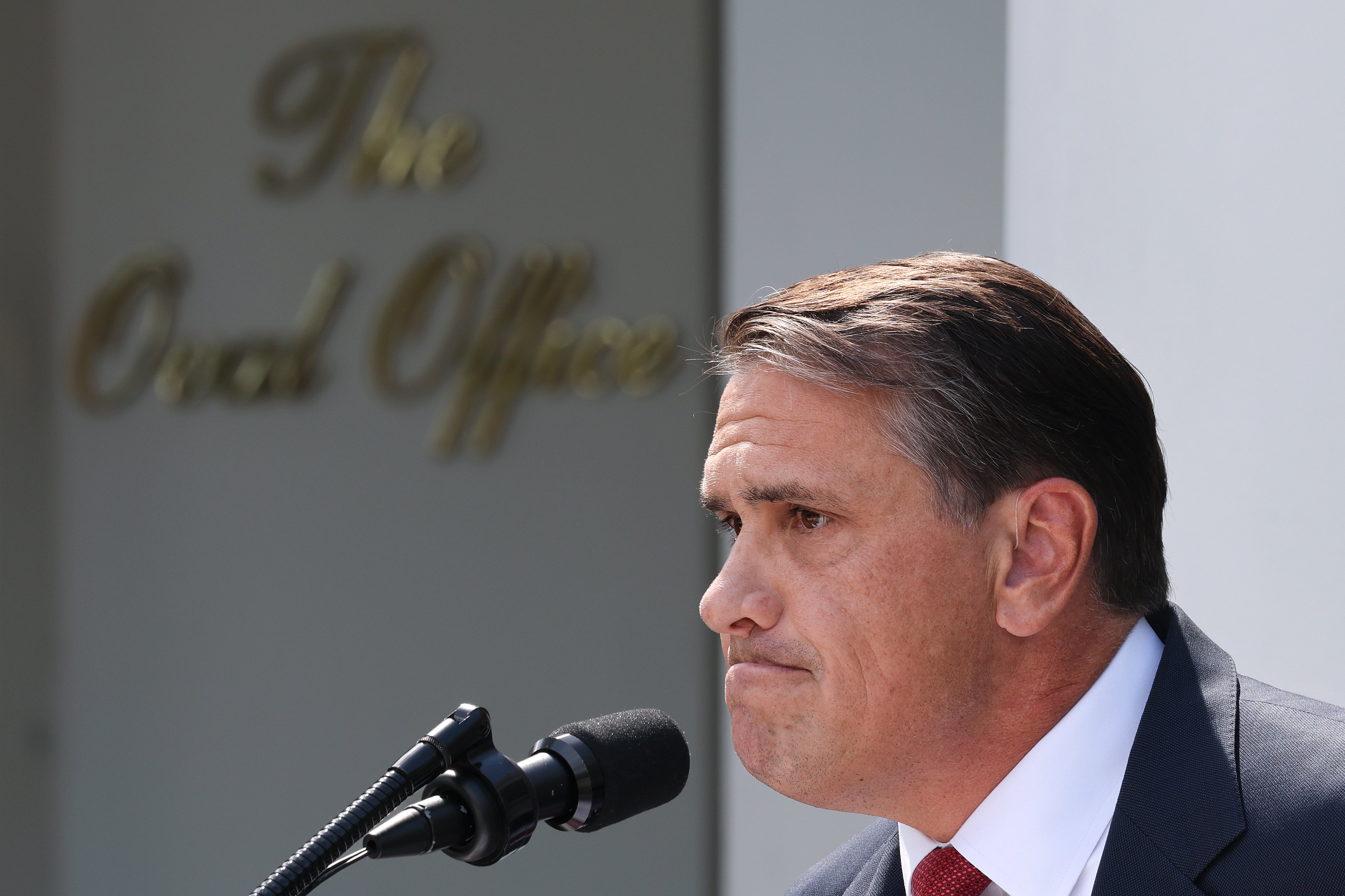 ‘Are you guys sweating yet? Nice. I love that,’ Todd Blanche repeated several times during the brief press conference in the White House Rose Garden-turned patio