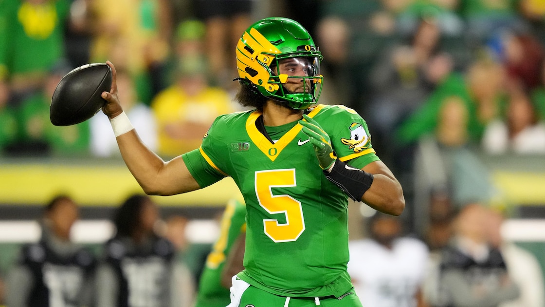 Oregon Wins 84-0 After Upset, Box Score Stats, Highlights for Dante Moore, Dylan Raiola, Top Players