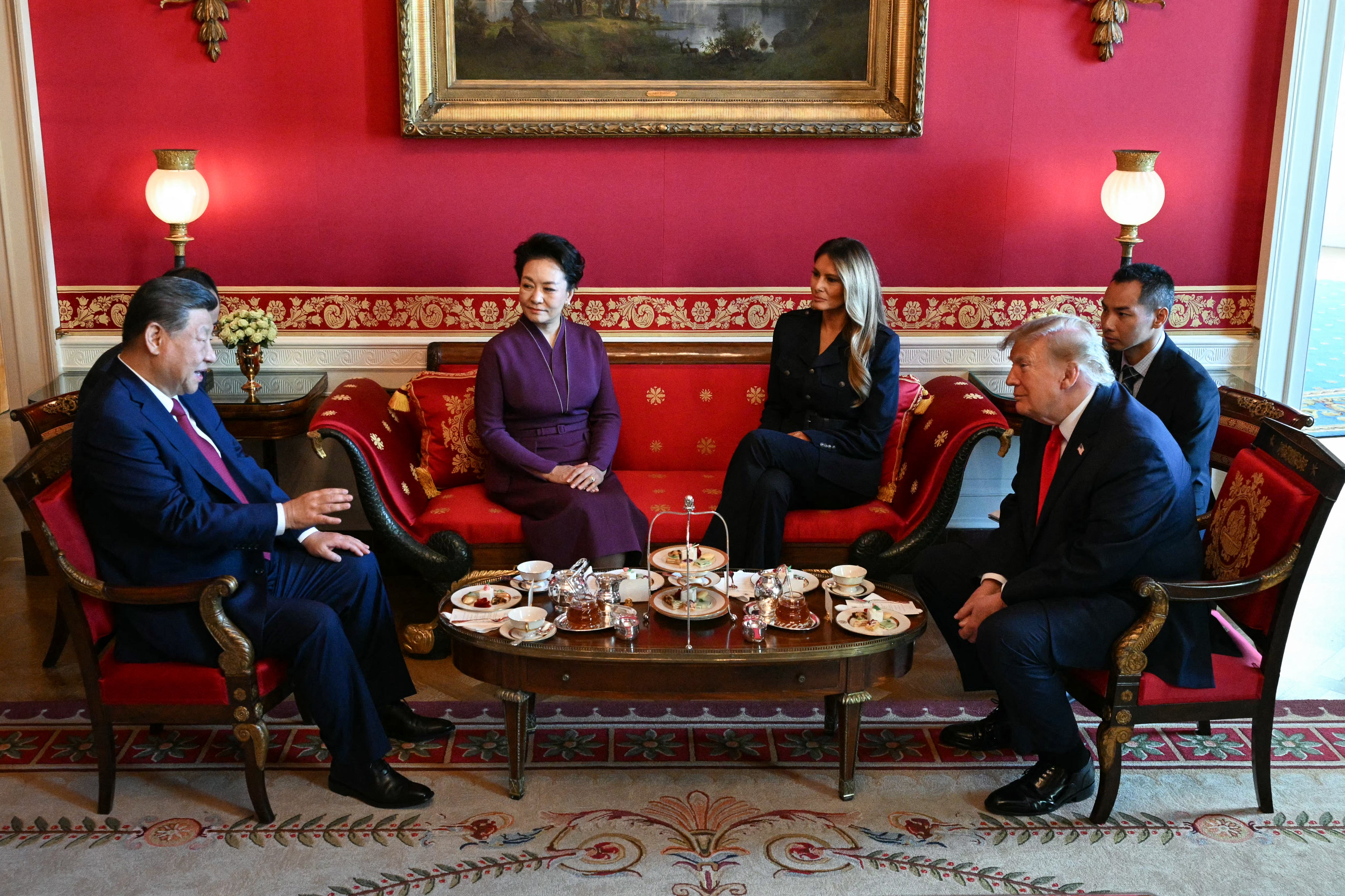 ‘We've made great strides, very positive for both countries,’ Trump said as he and Xi exchanged platitudes during their tea at the White House Red Room