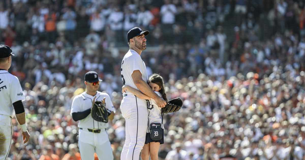 Detroit Tigers’ Verlander leaves final start of his career as 7-year-old daughter runs out for a hug