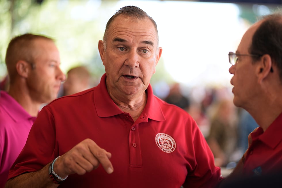 Missouri Gov. Mike Kehoe speaks to attendees during the Governor's Ham Breakfast at the...