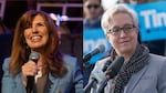Left: Christine Drazan at her election night party on Tuesday, May 19, 2026. Right: Gov. Tina Kotek at her victory announcement on Nov. 10, 2022.