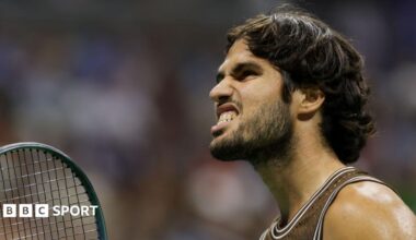 Carlos Alcaraz celebrates at the 2026 US Open