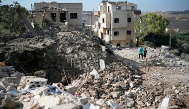 Residents inspect the destruction the morning after a night airstrike by the Israeli military that targeted the southern Lebanese village of Mayfadoun on Sept. 5, 2026. Israeli strikes in southern and eastern Lebanon late on Sept. 4, 2026, killed at least three people and injured 23, the Lebanese health ministry said. The ministry said in a statement that strikes hit five locations in the southern Tyr and Nabatieh regions and the Bekaa region in the east. The strikes came despite a truce between Israel and the Iran-backed Hezbollah militant group.