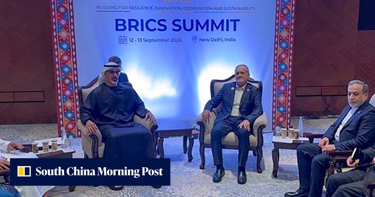 Iranian president, Abu Dhabi crown prince meet on sidelines of Brics summit in India