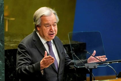 United Nations Secretary-General Antonio Guterres speaks to delegates at the UN headquarters in New York City, U.S., April. Credit: Eduardo Munoz/REUTERS United Nations Secretary-General Antonio Guterres speaks to delegates at the UN headquarters in New York City, U.S., April.
