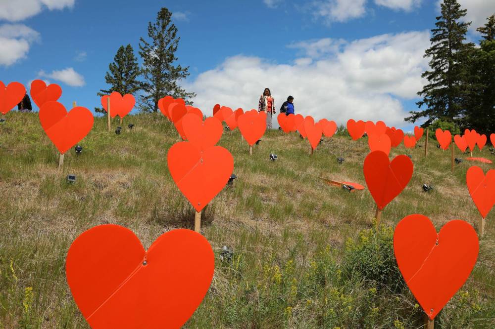 Tim Smith / Brandon Sun
Orange hearts memorialize the children who died at the Brandon Indian Residential School.