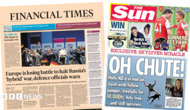 "Europe is losing battle to halt Russia's 'hybrid' war, defence officials warn" reads the headline on the front page of the Financial Times.