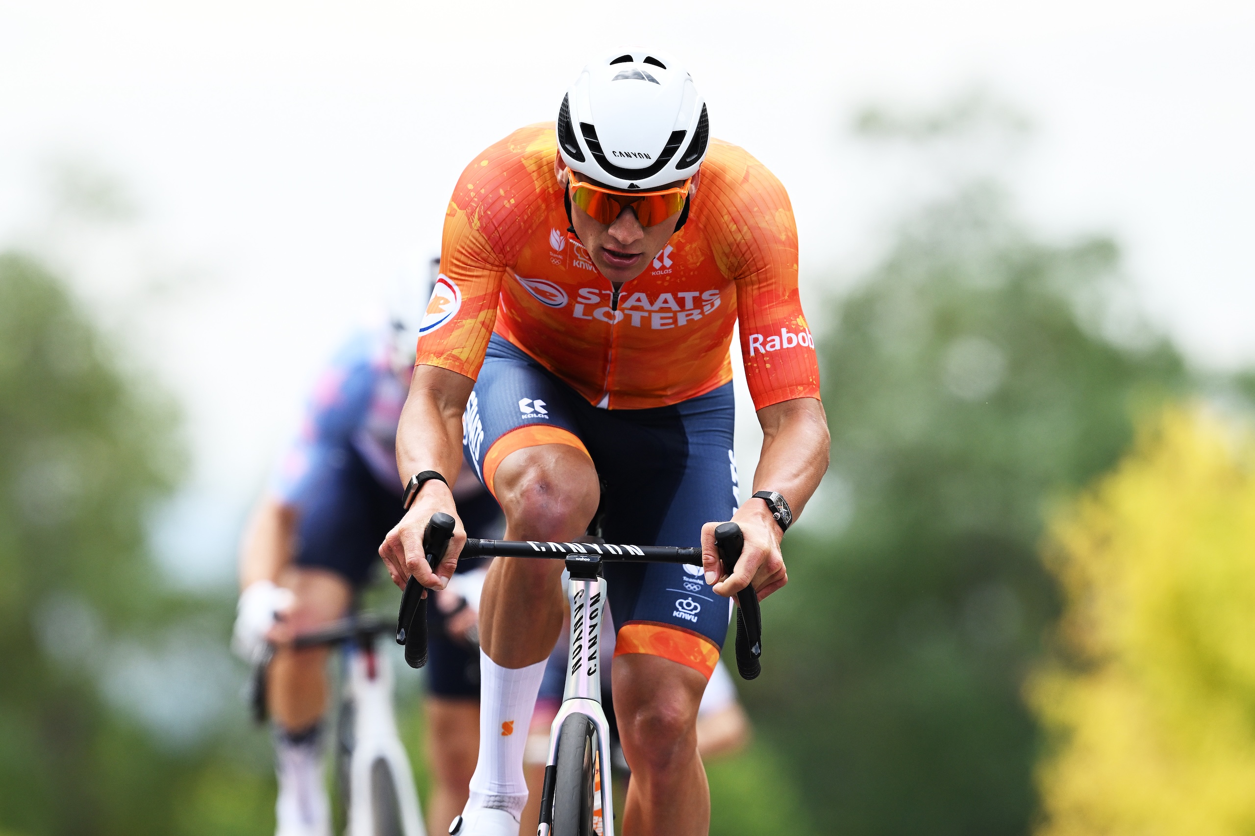 MONTREAL, QUEBEC - SEPTEMBER 27: Mathieu Van Der Poel and Team Netherlands attacks during the 99th UCI Road World Championships Montreal 2026 - Men Elite Road Race a 273.4km one day race from Brossard to Montreal on September 27, 2026 in Montreal, Quebec. (Photo by Dario Belingheri/Getty Images)