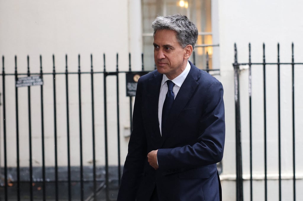 Britain’s Foreign Secretary Ed Miliband leaves after a cabinet meeting at 10 Downing Street, in London on Tuesday. Photo: Reuters