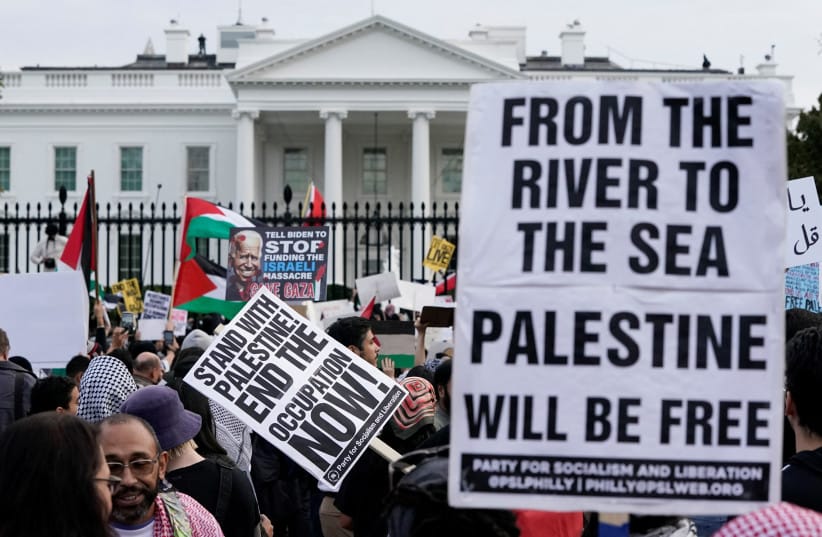 Demonstrators rally in support of Palestinians amid the ongoing conflict between Israel and Hamas, outside the White House in Washington, U.S., November 4, 2023