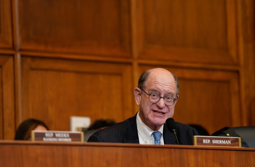 U.S. Rep. Brad Sherman (D-CA) speaks to U.S. Secretary of State Marco Rubio during a House Foreign Affairs Committee hearing on U.S. President Donald Trump's State Department budget request for the Department of State, on Capitol Hill in Washington, D.C., U.S., May 21, 2025.