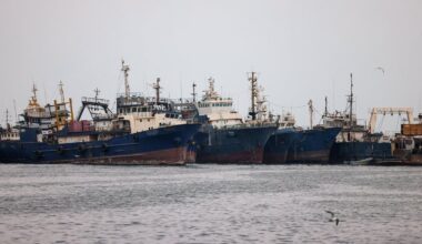 Ships were seen anchored at the Five-Step local fishing harbor in the port city of Bandar Abbas in southern Iran on Saturday.