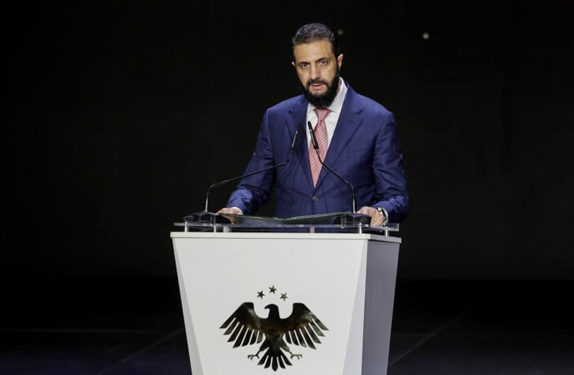 Syrian President Ahmed al-Sharaa speaks during the opening ceremony of the Damascus International Fair in Damascus, Syria, August 26, 2026.