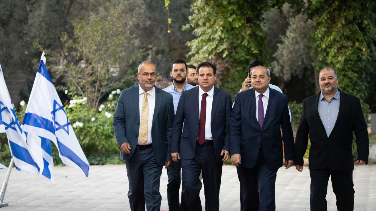 Members of the Joint List arrive for a meeting with Israeli president Reuven Rivlin at the President's Residence in Jerusalem on September 22, 2019.