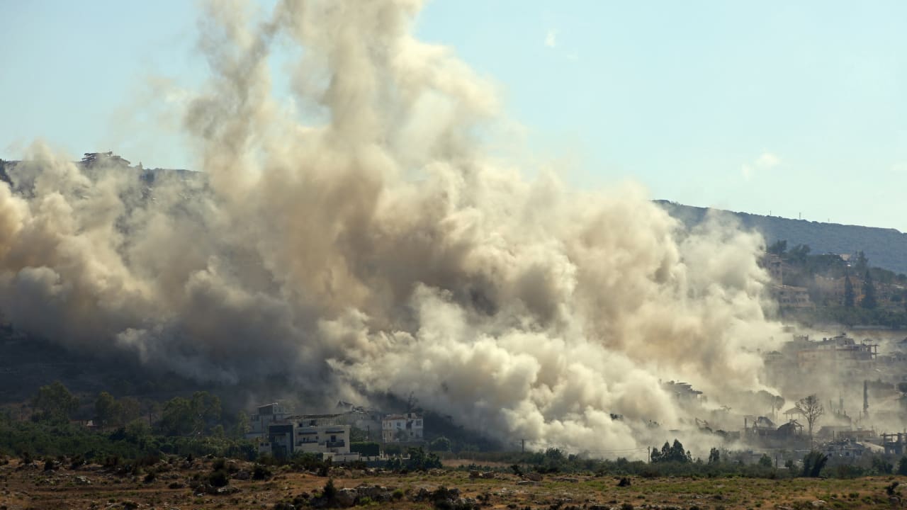 This photograph taken from the southern Lebanese village of al-Hanniyeh shows smoke rising from the site of an Israeli controlled explosion in the area of al-Mansouri on September 8, 2026.