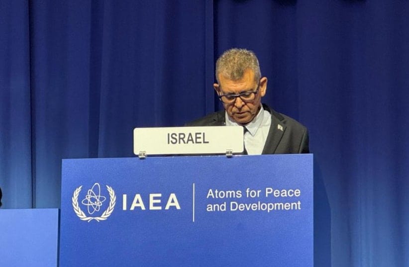 Moshe Edri, head of Israel's Atomic Energy Commission, is seen speaking at the 70th annual International Atomic Energy Agency (IAEA) conference, on September 15, 2026.